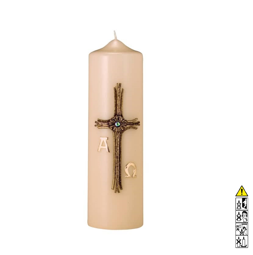 Gedenkkerze champagner Kreuz Bronze 200 x 60 mm Eine edle Kerze für die Trauer und zum Gedenken champagner Kreuz Bronze 200 x 60 mm
