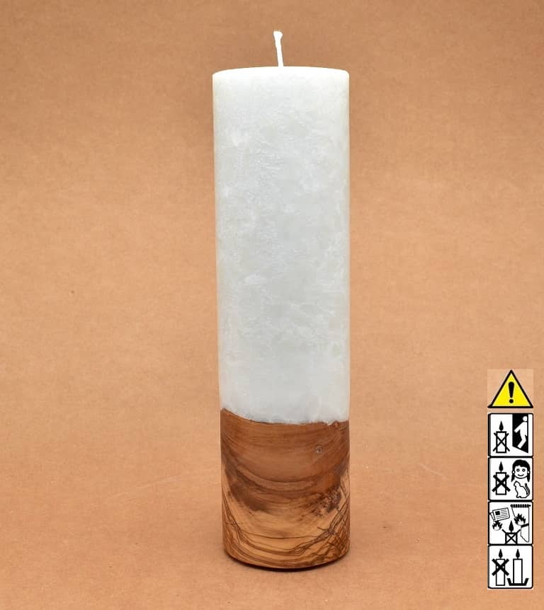 Kerze mit Holz Unikat Rund 70 x 250 mm mit Docht Nr.: 3