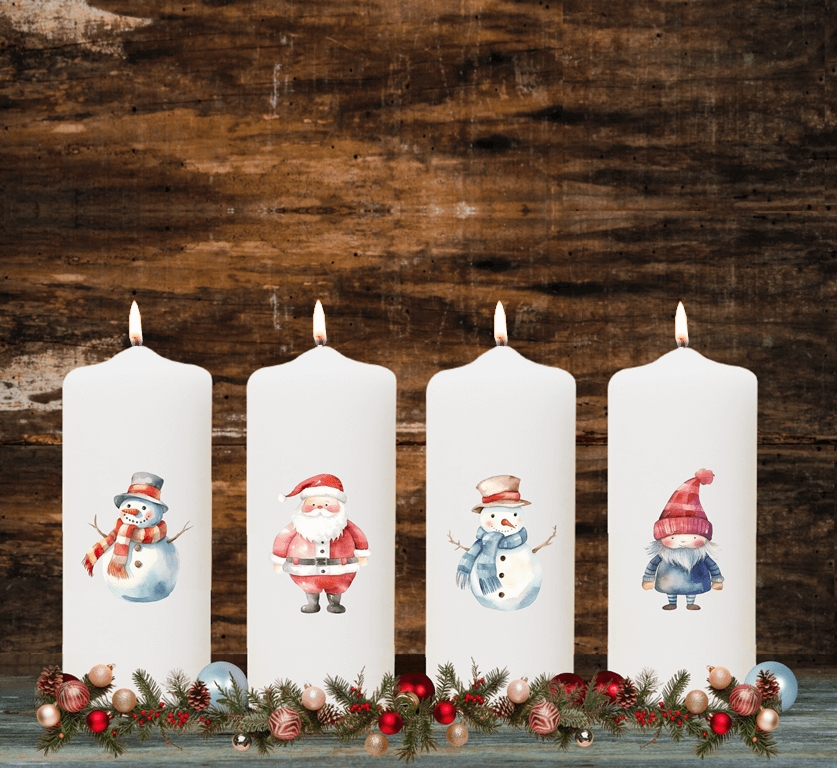 Adventskranzkerzen Figuren "Wichtl, Schneemann, Nikolaus" 4-Set 