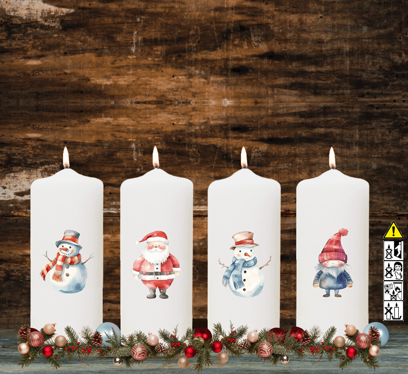 Adventskranzkerzen Figuren "Wichtl, Schneemann, Nikolaus" 4-Set