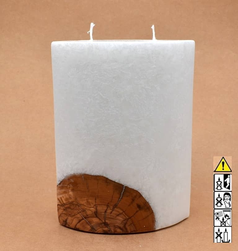 Kerze mit Holz Oval Kanten spitz 210 x 140 x 80 mm 2 x Docht. Nr.: 5