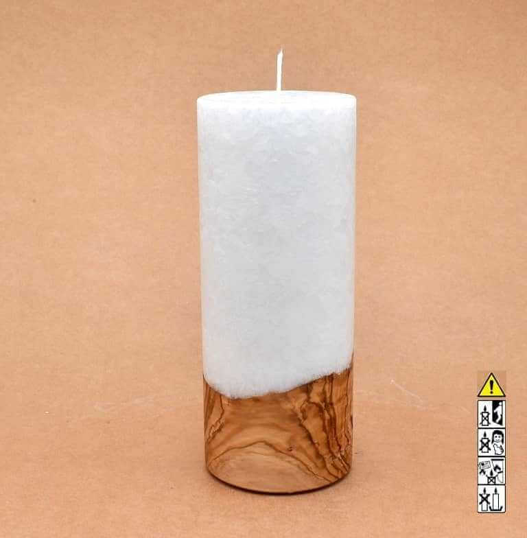 Kerze mit Holz Unikat Rund 80 x 200 mm mit Docht Nr.: 14