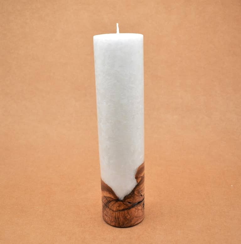 Kerze mit Holz Unikat Rund 60 x 250 mm mit Docht Nr.: 3