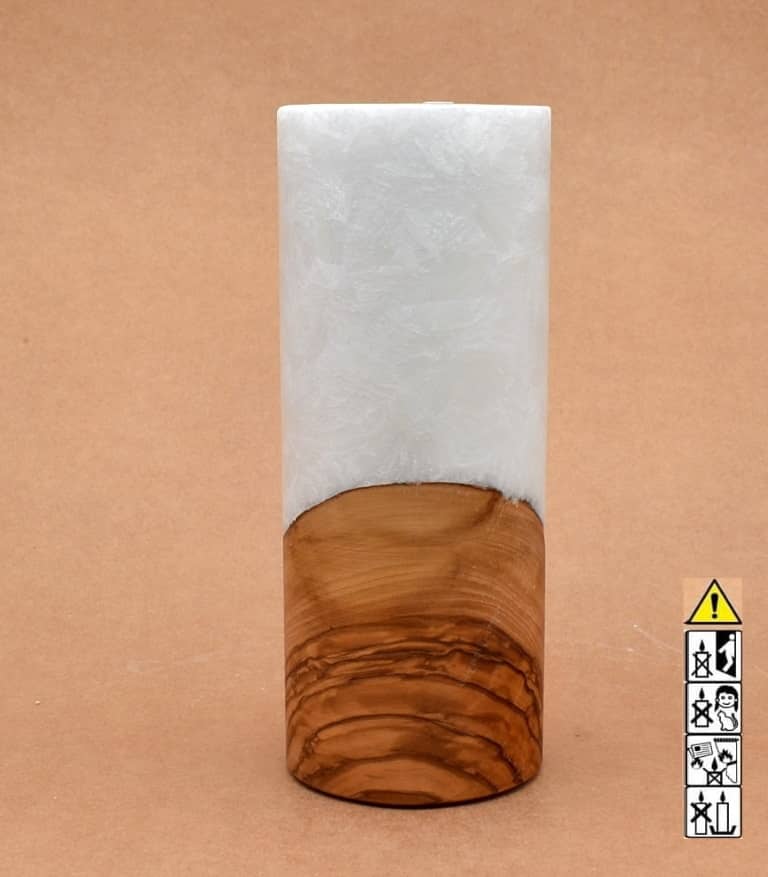 Kerze mit Holz Unikat Rund 80 x 200 mm mit Teelicht Nr.: 30