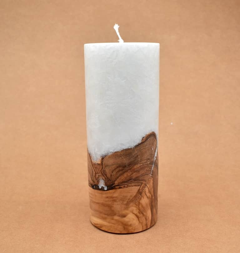 Kerze mit Holz Unikat Rund 80 x 200 mm mit Docht Nr.: 11