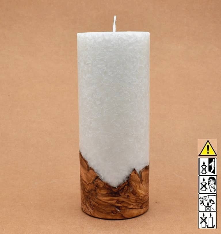 Kerze mit Holz Unikat Rund 80 x 200 mm mit Docht Nr.: 11
