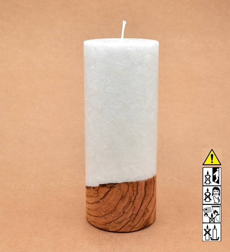Kerze mit Holz Unikat Rund 80 x 200 mm mit Docht Nr.: 11