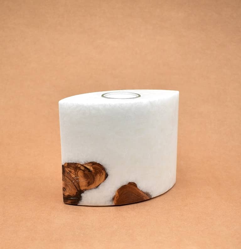 Kerze mit Holz Unikat Oval 80 x 140 x 120 mm mit 1 Teelicht Nr.: 8