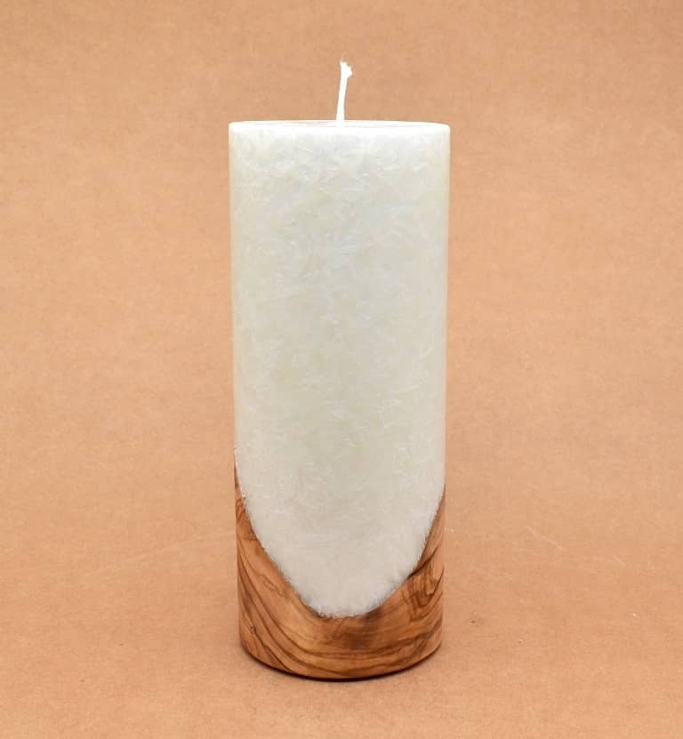 Kerze mit Holz Unikat Rund 80 x 200 mm mit Docht Nr.: 7