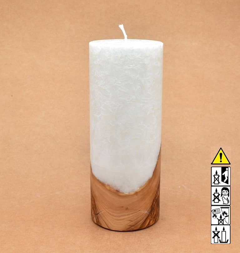 Kerze mit Holz Unikat Rund 80 x 200 mm mit Docht Nr.: 7