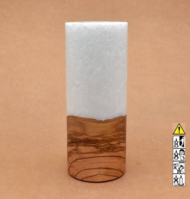 Kerze mit Holz Unikat Rund 80 x 200 mm mit Teelicht Nr.: 33