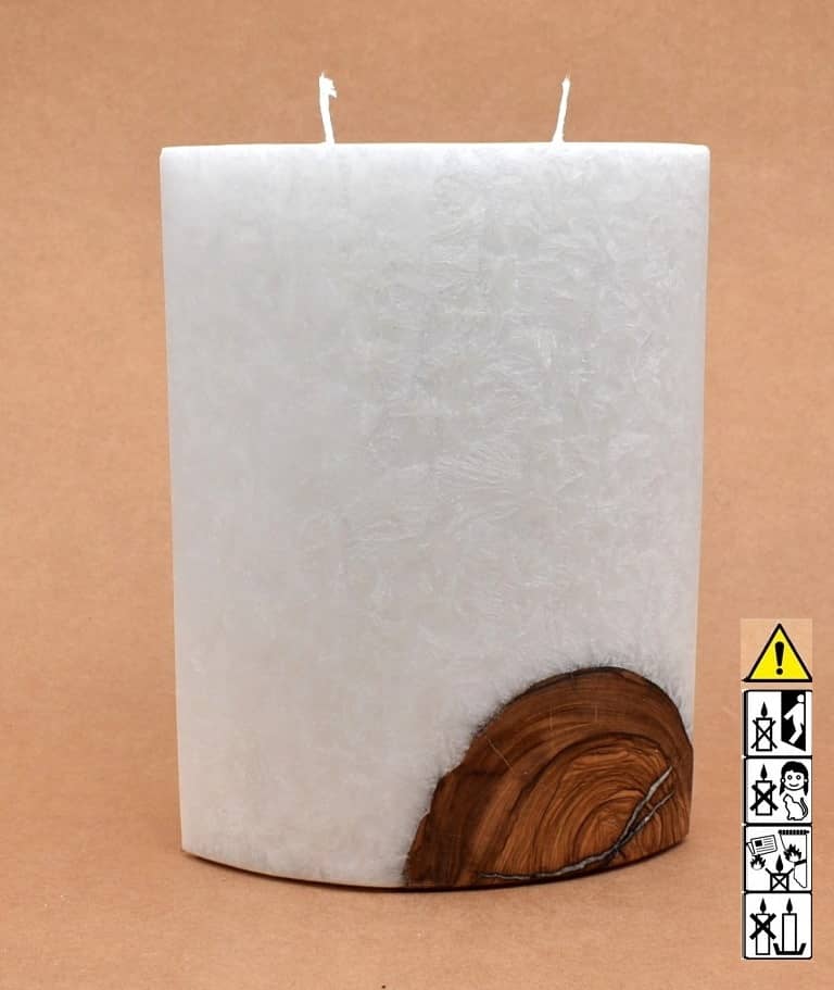 Kerze mit Holz Oval Kanten spitz 210 x 140 x 80 mm 2 x Docht. Nr.: 4