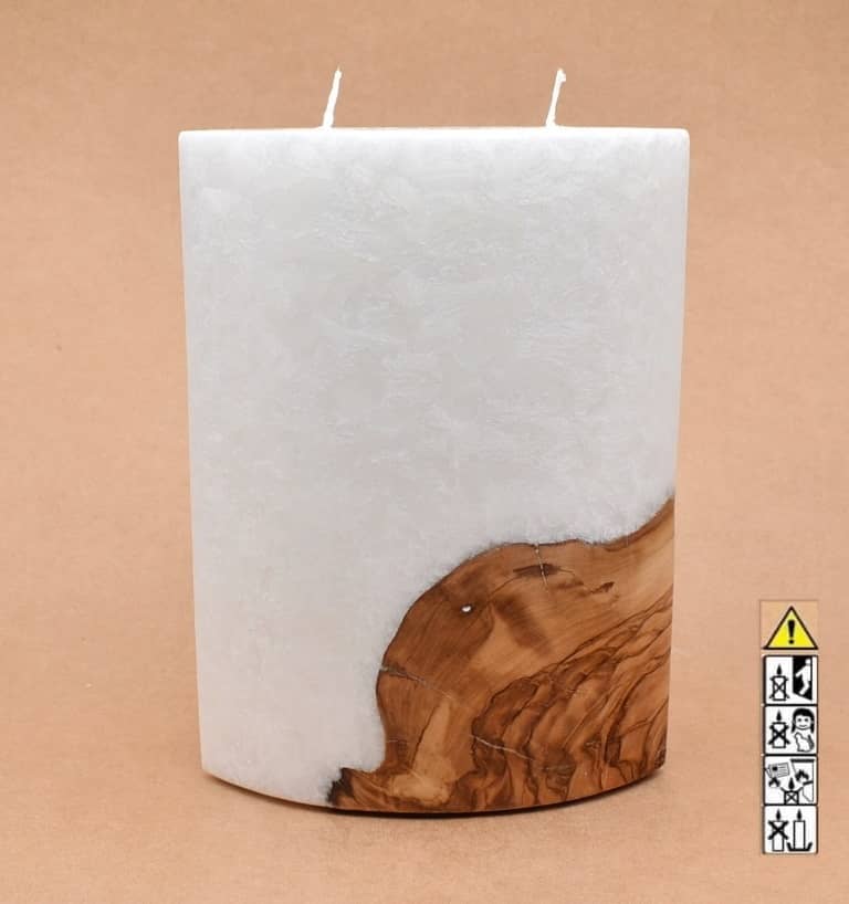 Kerze mit Holz Oval Kanten spitz 210 x 140 x 80 mm 2 x Docht. Nr.: 4