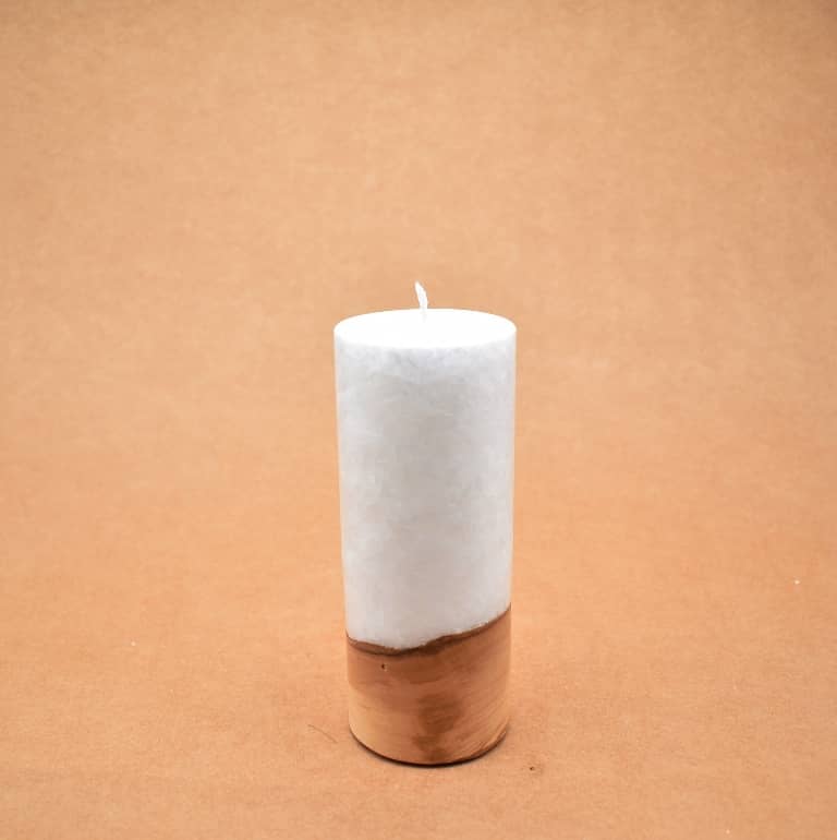 Zierliche Kerze mit Holz Unikat Rund 60 x 150 mm mit Docht Nr.: 4