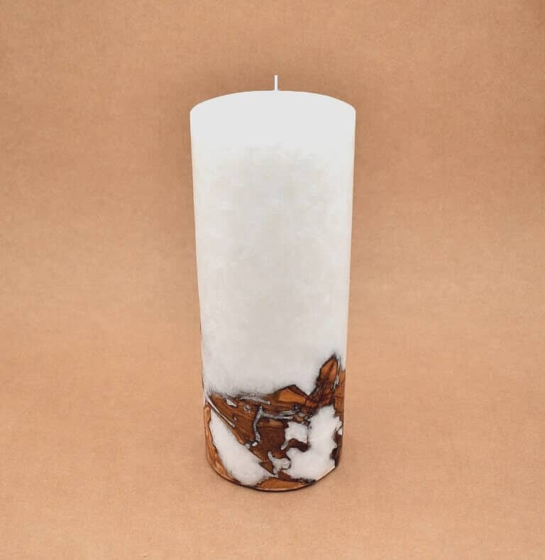 Kerze mit Holz Unikat Rund 100 x 250 mm ohne Teelichteinsatz Nr. 9