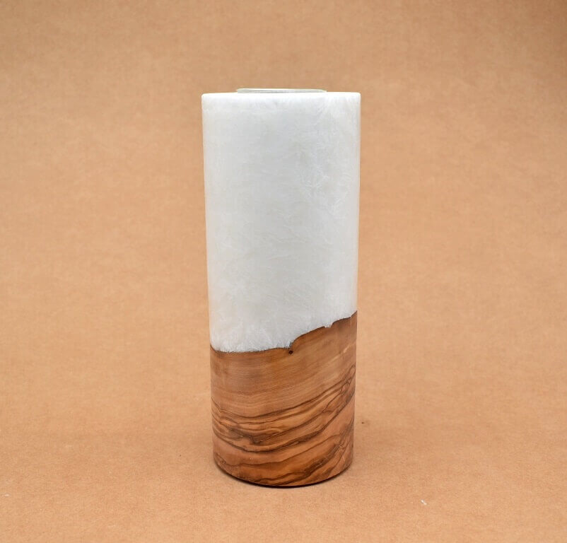 Kerze mit Holz Unikat Rund 80 x 200 mm mit Teelicht Nr.: 27