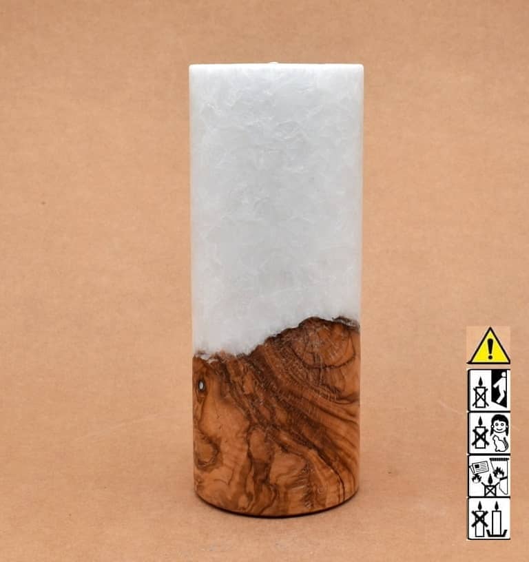 Kerze mit Holz Unikat Rund 80 x 200 mm mit Teelicht Nr.: 27