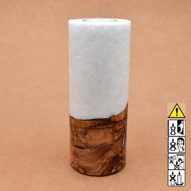 Kerze mit Holz Unikat Rund 80 x 200 mm mit Teelicht Nr.: 27