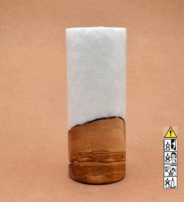 Kerze mit Holz Unikat Rund 80 x 200 mm mit Teelicht Nr.: 27