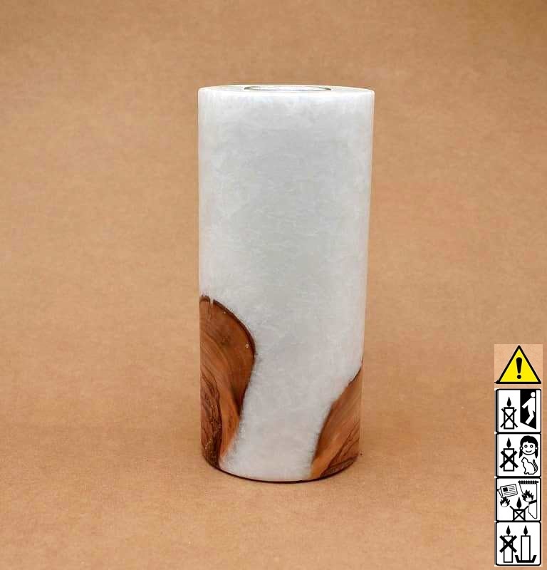 Kerze mit Holzelement, Unikat Holzkerze, Rund Stearinoptik, Kerze mit Teelicht Nummer 123