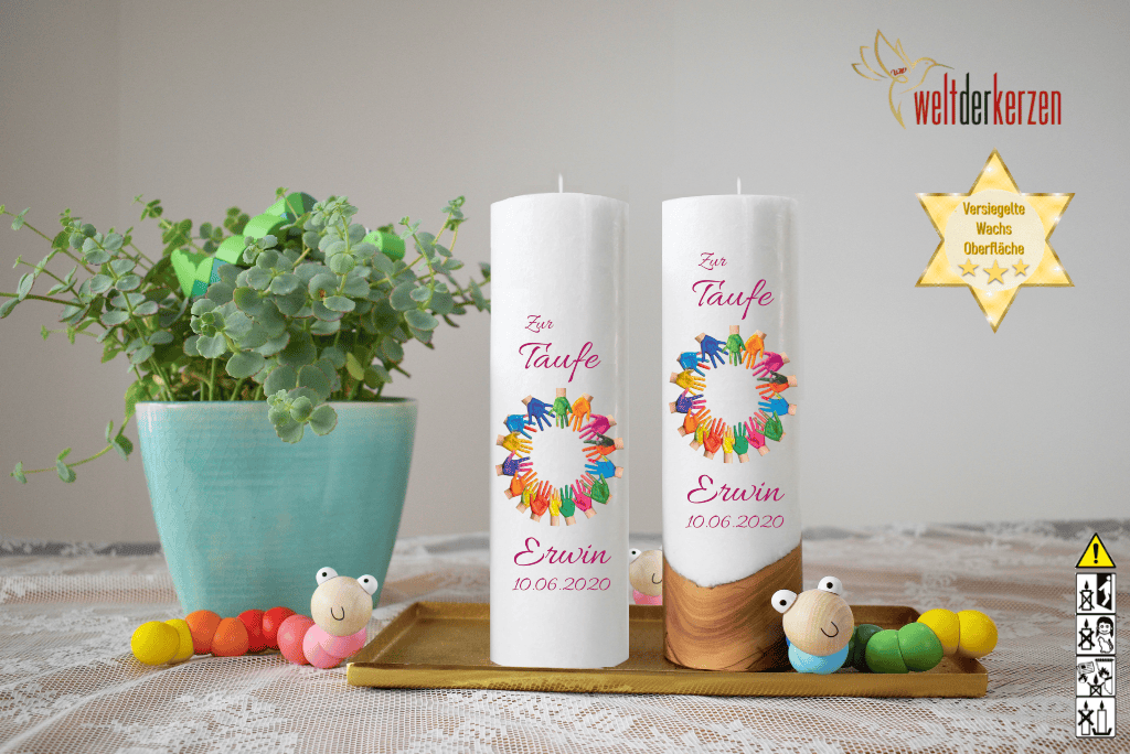 Taufkerze  Ø 6 oder 7 x 25 cm "Gemeinschaft - Hände" Taufkerze  Ø 6 oder 7 x 25 cm "Gemeinschaft - Hände"