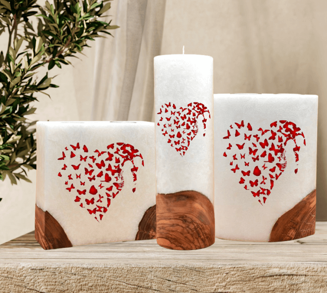 Motiv Hochzeitskerzen mit Holz ❤️ online kaufen mit Beratung