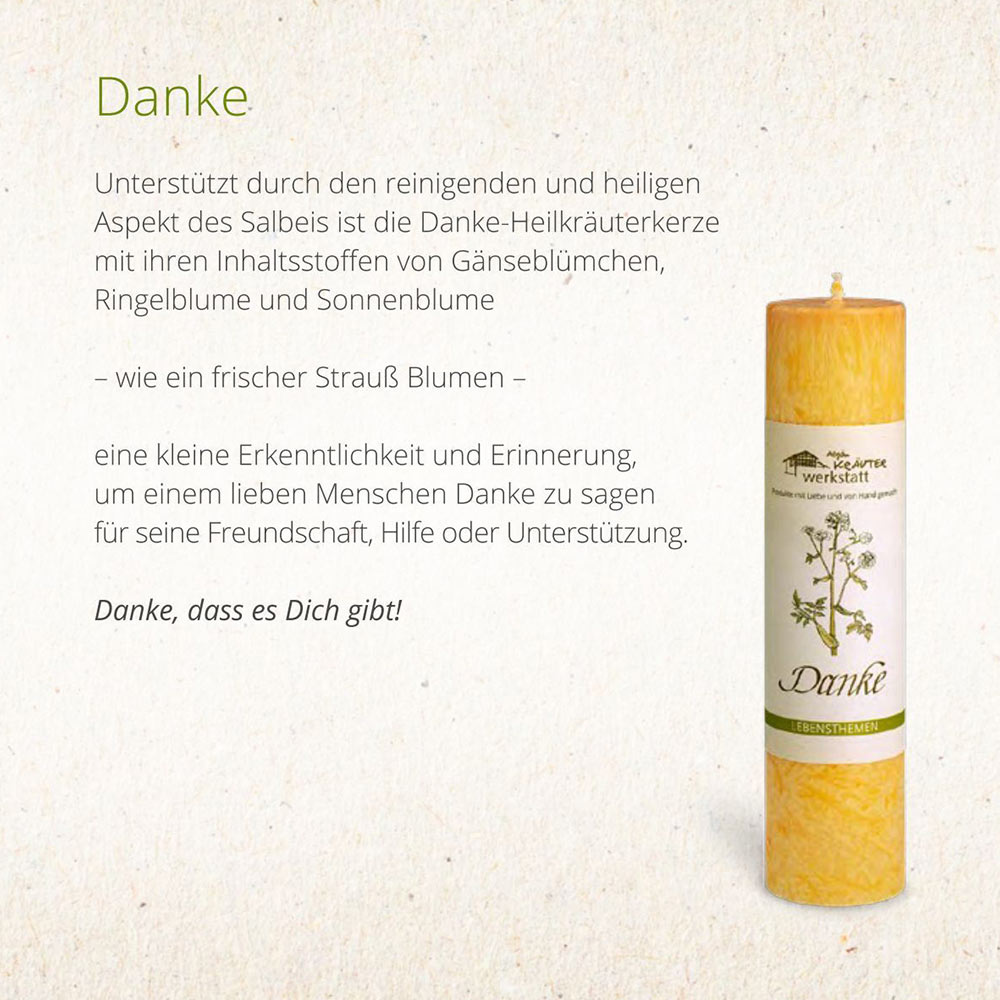 Allgäuer Heilkräuterkerze - Kerzen Lebensthemen - Danke in gelb in unserem Kerzen Online Shop kaufen Allgäuer Heilkräuterkerze - Kerzen Lebensthemen - Danke in gelb in unserem Kerzen Online Shop kaufen
