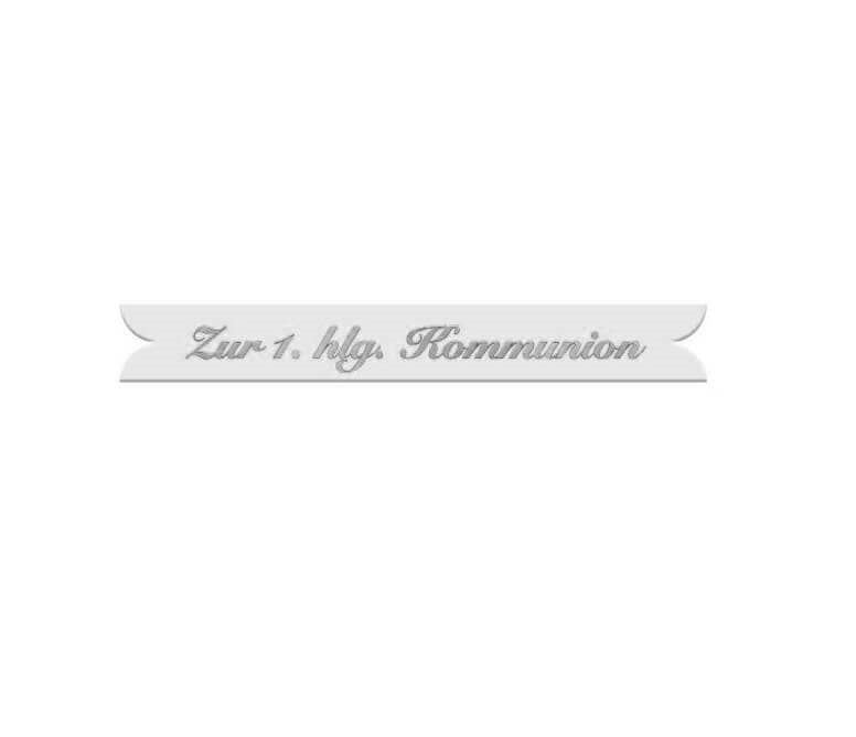 Verzierornamente Schriftband Zur Heiligen Kommunion Silber auf Weiss 7 mm Band 11mm Verzierornamente Schriftband Zur Heiligen Kommunion Silber auf Weiss 7 mm Band 11mm