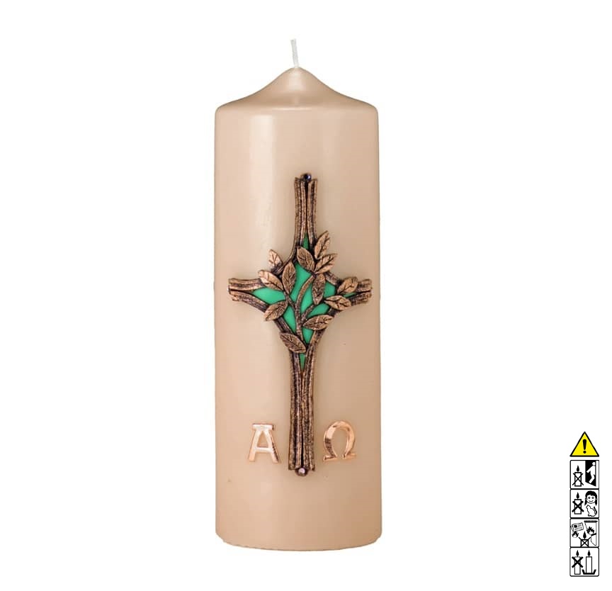 Gedenkkerze champagner Kreuz Bronze Türkis 200 x 70 mm Eine edle Kerze für die Trauer und zum Gedenken champagner Kreuz Bronze Türkis 200 x 70 mm