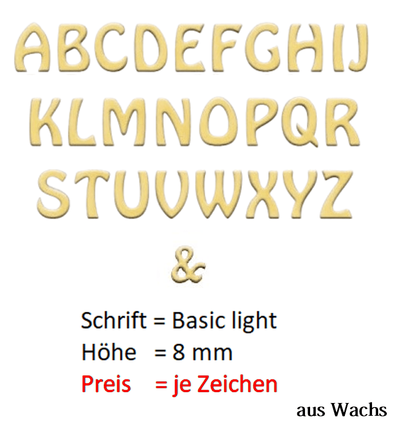 Buchstabe groß (Preis je Buchstabe) Echtwachs in Gold "Basic-light" in 8 mm.