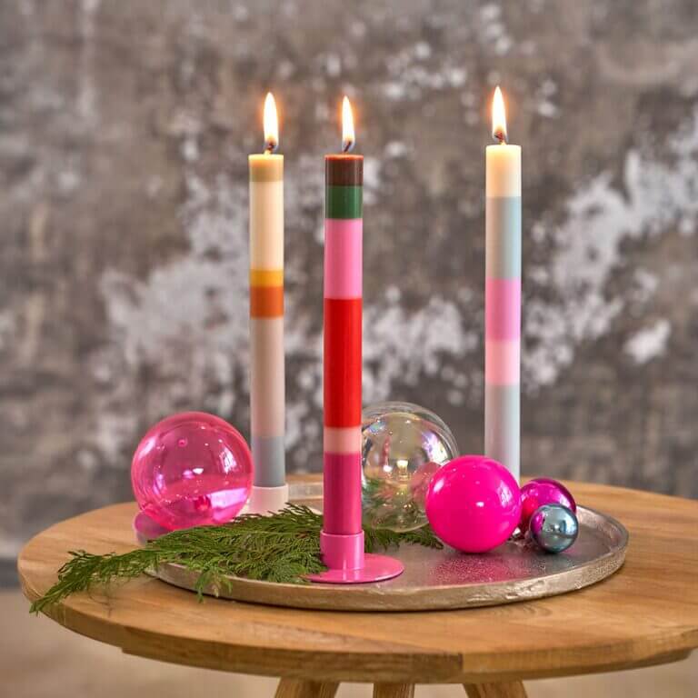 Bunte Stabkerze "Weihnachtsgruss" 22 x 230 mm (ohne Deko)
