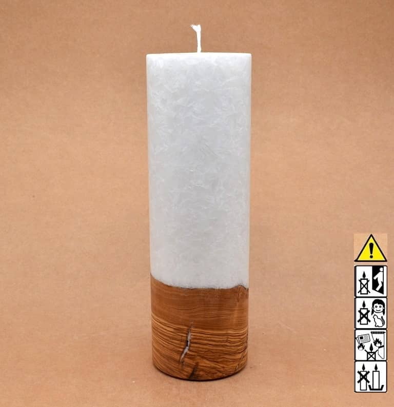 Kerze 80x250mm mit Holzelement, Individuelle, persönliche Hochzeitskerze  Holzkerze, Rund Stearinoptik, Hochzeitskerze mit Teelicht im Kerzen online Shop für Hochzeiten bestellen, günstig kaufen.