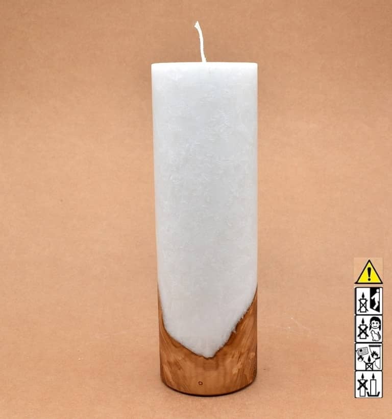 Kerze 80x250mm mit Holzelement, Individuelle, persönliche Hochzeitskerze  Holzkerze, Rund Stearinoptik, Hochzeitskerze mit Teelicht im Kerzen online Shop für Hochzeiten bestellen, günstig kaufen.