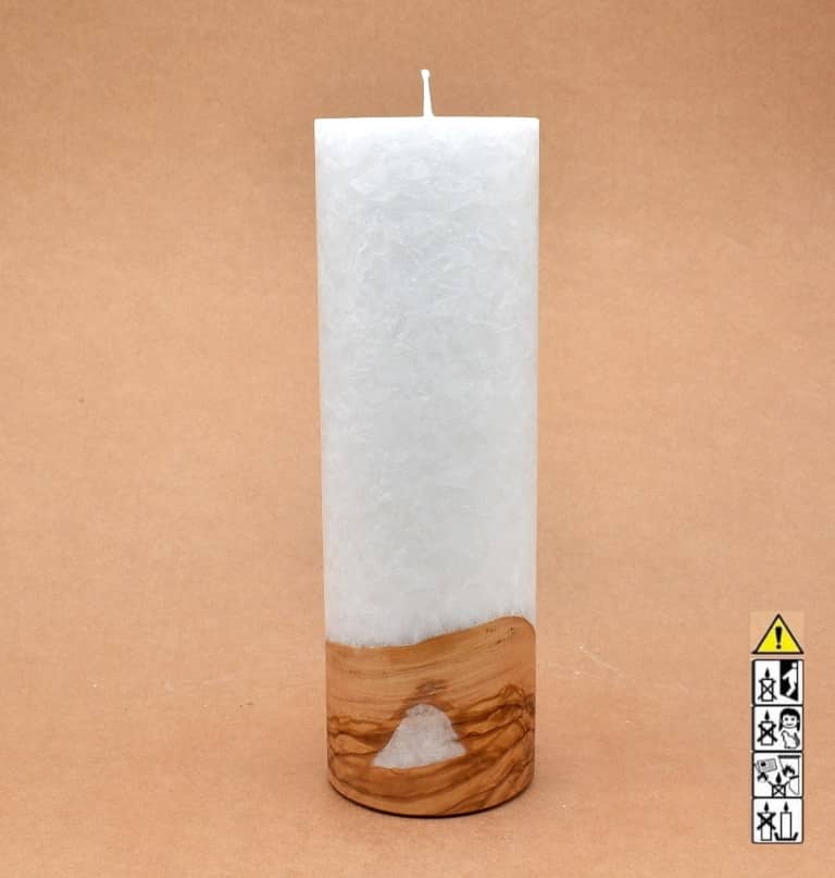 Kerze 80x250mm mit Holzelement, Individuelle, persönliche Hochzeitskerze  Holzkerze, Rund Stearinoptik, Hochzeitskerze mit Teelicht im Kerzen online Shop für Hochzeiten bestellen, günstig kaufen.