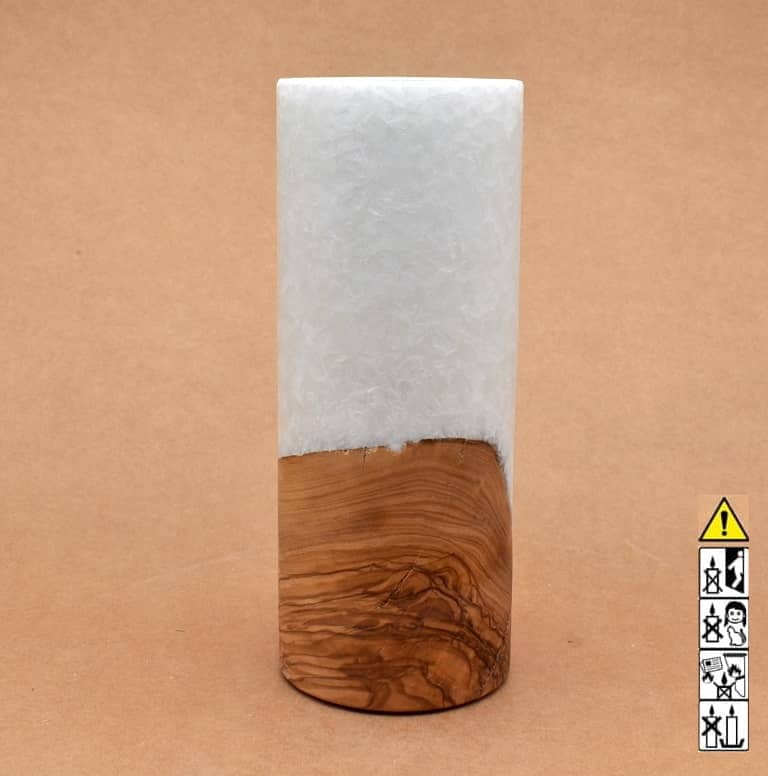Kerze mit Holz Unikat Rund 80 x 200 mm mit Teelicht Nr.: 22