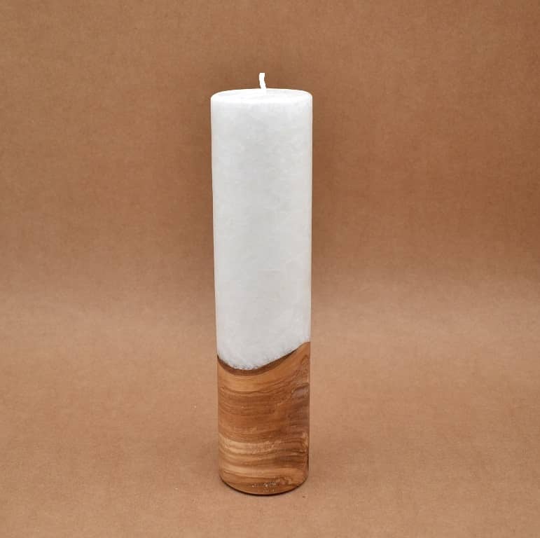 Kerze mit Holz Unikat Rund 60 x 250 mm ohne Teelichteinsatz Nr. 4