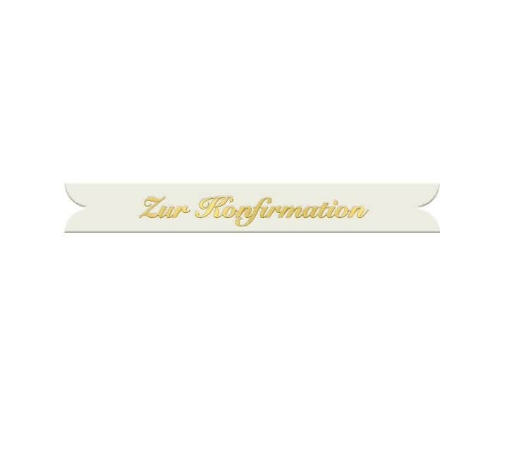 Verzierornamente Schriftband Zur Konfirmation Gold auf Weiss 7 mm Band 11mm Verzierornamente Schriftband Zur Konfirmation Gold auf Weiss 7 mm Band 11mm