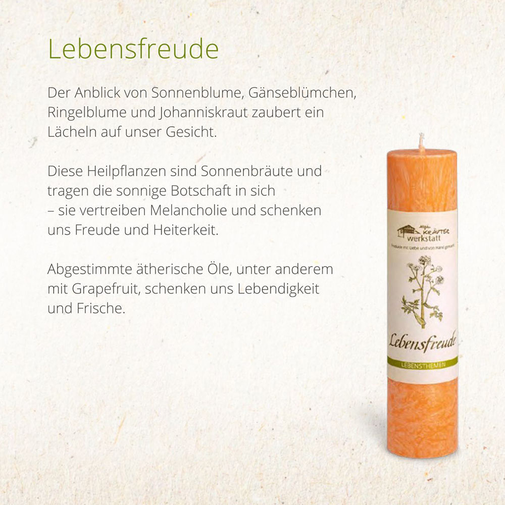 Allgäuer Heilkräuterkerze - Kerzen Lebensthemen - Lebensfreude in orange in unserem Kerzen Online Shop kaufen