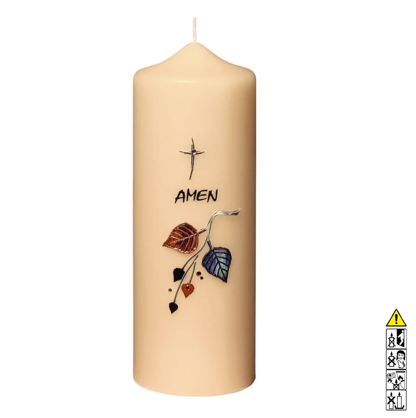 Gedenkkerze champagner Blätter am Zweig 200 x 70 mm Eine edle Kerze für die Trauer und zum Gedenken champagner Blätter am Zweig 200 x 70 mm