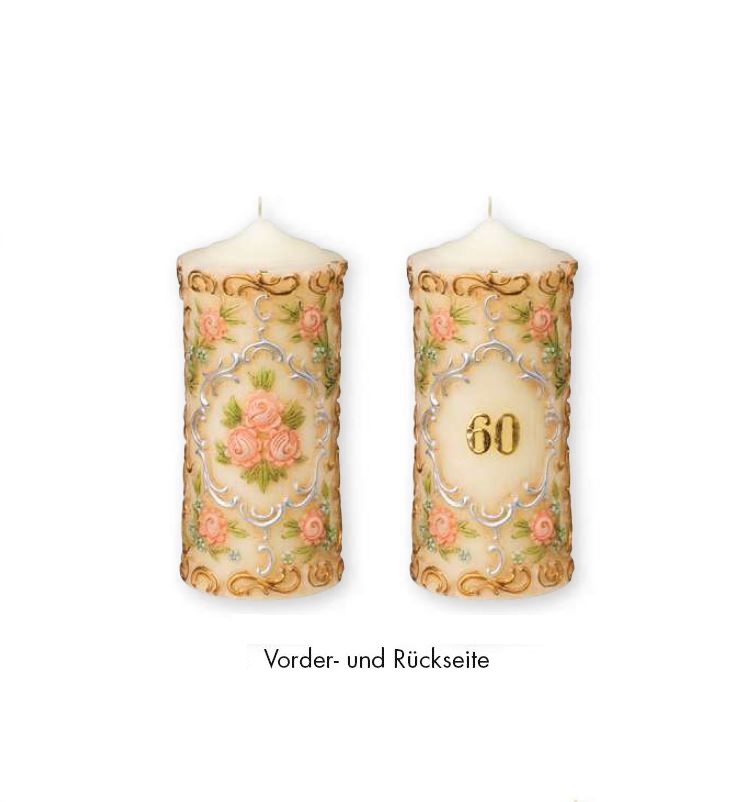 Hochwertige Kerze zum Geburtstag kaufen Zierkerze Rundkerze mit Rosen in rose 180 x 90 mm