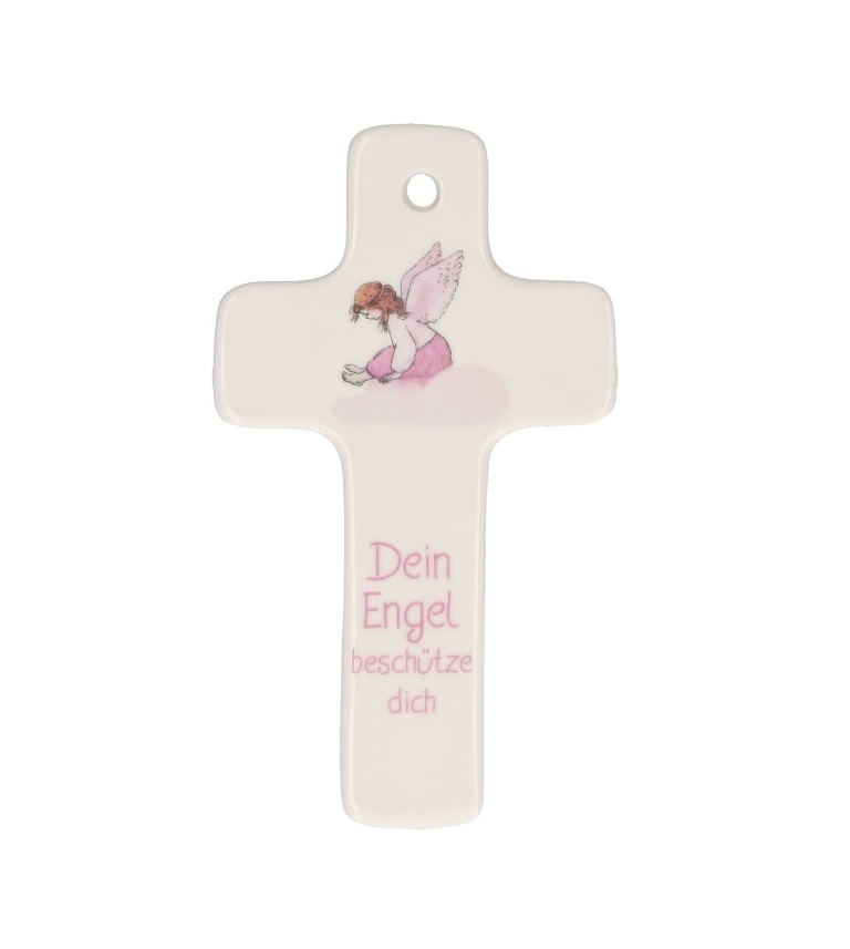 Porzellankreuz - Dein Engel beschütze dich - 11 x 6,5 cm