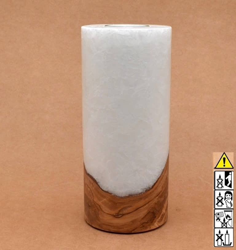 Kerze mit Holz Unikat Rund 90 x 200 mm mit Teelicht Nr.: 3
