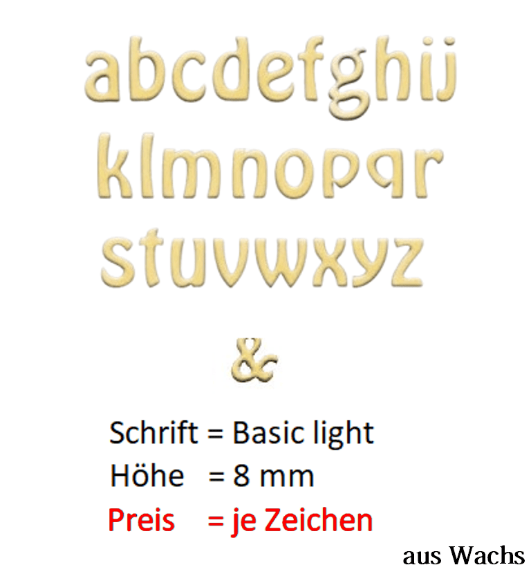 Buchstabe klein (Preis je Buchstabe) Echtwachs in Gold "Basic-light" in 8 mm.