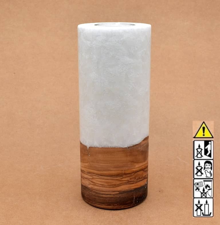 Kerze 80x200mm mit Holzelement, Individuelle, persönliche Hochzeitskerze  Holzkerze, Rund Stearinoptik, Hochzeitskerze mit Teelicht im Kerzen online Shop für Hochzeiten bestellen, günstig kaufen.