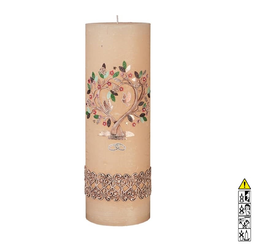 Hochzeitskerze Lebensbaum Rundkerze rustica beige 300 x 100 mm Hochwertige individuelle Hochzeitskerze für die Trauung Lebensbaum Rundkerze rustica beige 300 x 100 mm