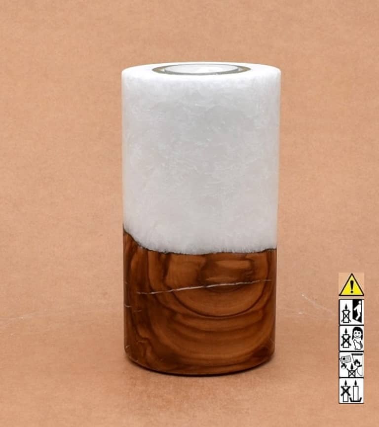 Kerze mit Holz Unikat Rund 80 x 150 mm mit Teelicht Nr.: 13