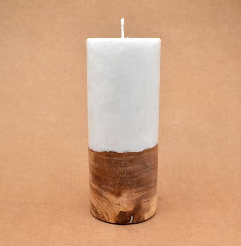 Kerze mit Holz Unikat Rund 80 x 200 mm mit Docht Nr.: 4