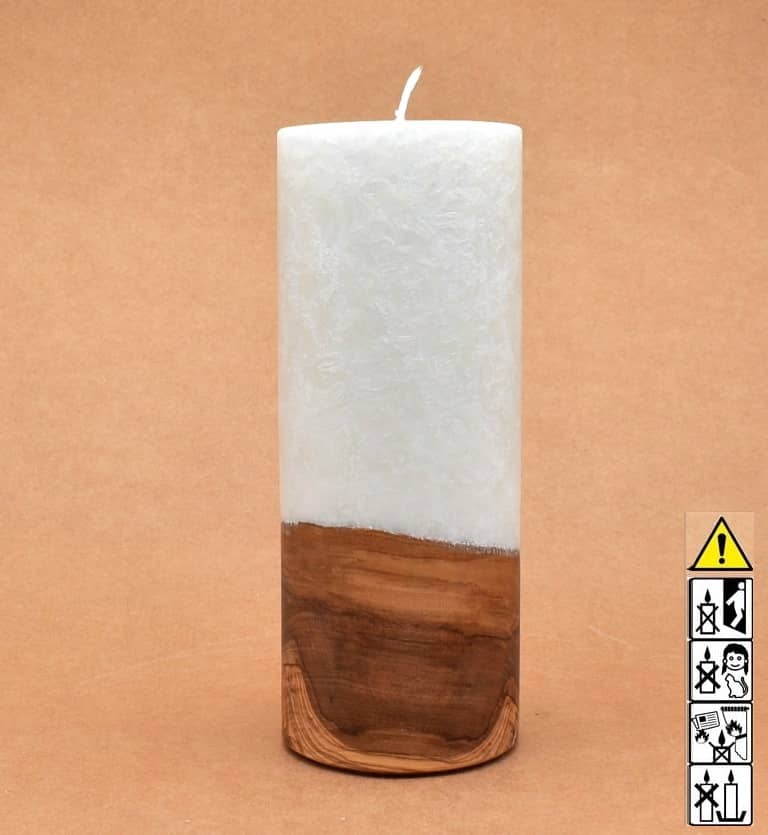 Kerze mit Holz Unikat Rund 80 x 200 mm mit Docht Nr.: 4