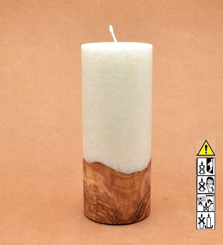 Kerze mit Holz Unikat Rund 80 x 200 mm mit Docht Nr.: 4
