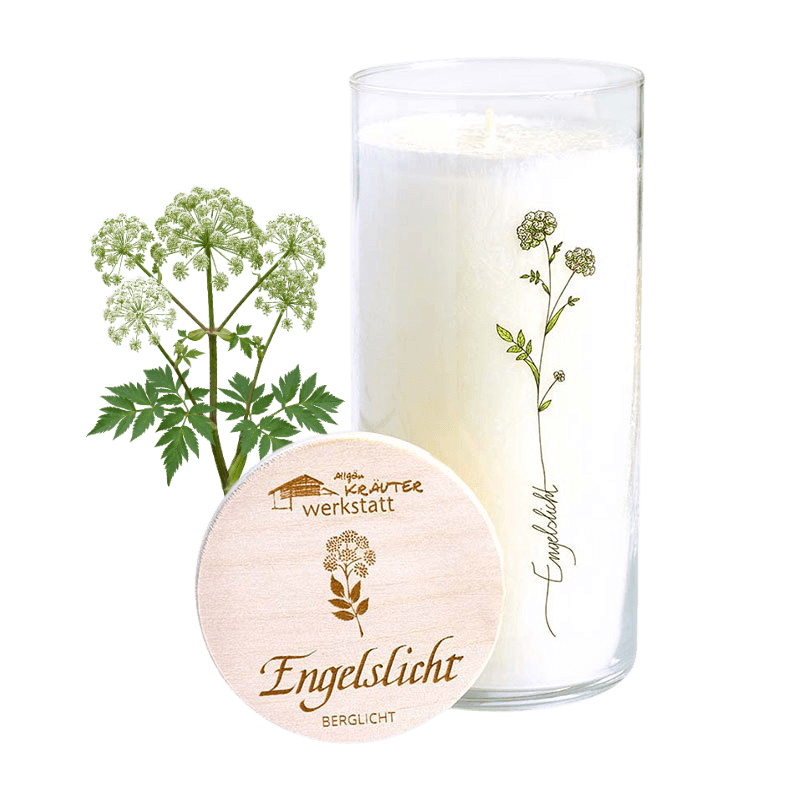 Allgäuer Heilkräuterkerze zum Thema  Engelslicht  Heilkräuterkerze Naturkraft Berglicht. Als Geschenk für Sie oder Ihn. 100% Vegane Kerze. Hergestellt aus Olivenöl. Jetzt in unserem Kerzen Onlineshop kaufen.